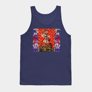 St. George and Dragon Medieval Miniature ,Red Blue White Floral Motifs Tank Top